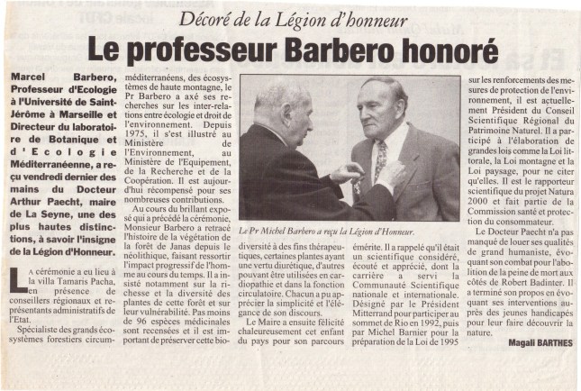 Article sur le professeur Marcel Barbéro