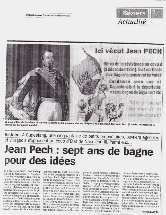 Article intitulé "Jean Pech, sept ans de bagne pour des idées"
