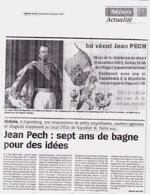 Article intitulé "Jean Pech, sept ans de bagne pour des idées"