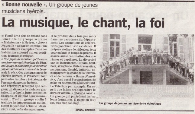 Article sur le groupe de musique Bonne Nouvelle